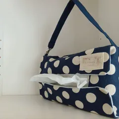 まるらぶ様用ハンドメイド吊り下げ横向きBOXティッシュケース(紺色水玉)
