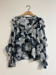 廃盤 バーバリー ロンドン 花柄シフォン ブラウス フリル 七分袖 美品 