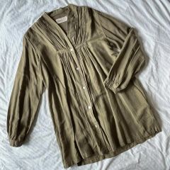 極美品 U PHORICA ジャガード ギャザー スタンドカラー シャツ 日本製 