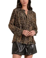 エラン レディース トップス シャツ プリーツ ブラウス Elan Pleated Mandarin Collar Blouse Gold ゴールドのサムネイル
