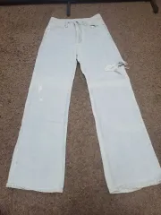 ライトブルー デニム ダメージ ワイド デニム パンツ