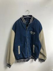 Vintage 90s 【袖本革】OP ショールカラー リブライン刺繍スタジャン 