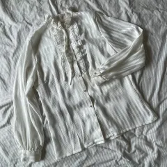 アイボリー フリル リー リボン ブラウス
