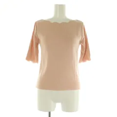 ナチュラルクチュール natural couture 23SS 袖口配色スカラップ5分袖強撚ニット カットソー F ピンク /MY ■OS
