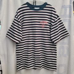 Y8342【ランバン】ボーダーTシャツ 刺繍ロゴ オーバーサイズ 半袖 緑 