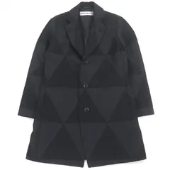 極美品□ISSEY MIYAKE イッセイミヤケ IM54FD512 ウール100％ 総柄 シングル チェスターコート ロングコート ブラック 1 正規品 日本製 メンズのサムネイル
