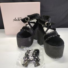 Ank Rouge キラキラビジューベロアリボン厚底シューズ ホワイト - メルカリ