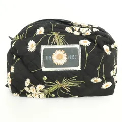 【美品】ピンクハウス★可愛い！ひな菊？ブーケが可愛いキルティングポーチ　黒系 ＊ba120のサムネイル
