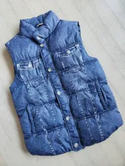 ザラ ZARA MAN デニムベスト 絵 ダウン ベスト M