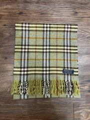 バーバリー イエローチェックマフラー S♥N刺繍入りカシミヤ100
