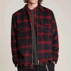 ALLSAINTS オールセインツ レッド CHECK ウール ジップアップ ジャケット Mのサムネイル