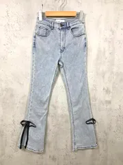 RANCLIC ランクリック ストレッチ サイドスリット デニム リボン フレア パンツ sizeS/水色 ■■◎レディース