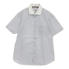 UNITED ARROWS クレリックシャツ slim fit サイズM ボーダー 半袖シャツ ライトブルー ホワイト メンズ ユナイテッドアローズ【中古】6-0424S♪