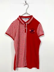 FILA GOLF フィラ ゴルフ 半袖 切り替え チェック ウェア スポーツ ポロシャツ sizeM/赤 ■◆ レディース
