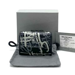 未使用級✨ BALENCIAGA グラフィティ 三つ折り財布 レザー ロゴ 黒