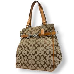 COACH コーチ シグネチャー トートバッグ 茶 キャンバス レザー 842 