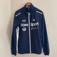 (^w^)b美品【人気モデル】デサント Move Sport ジャージ ジャケット ネイビー 紺　フルジップ　ウインドブレーカー　ジップアップ ブルゾン ジャケット 長袖 ジャンパー 羽織り スポーツ　トラックジャケット メンズ　XLサイズ　OM12522ONのサムネイル
