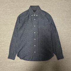 パラスパレス 長袖 ブラウス チビ襟 刺繍 総柄 比翼 L タック ギャザー 