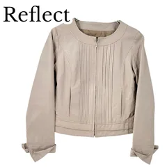 ReFLEcT リフレクト 合成レザージャケット ノーカラージャケット ベージュ 長袖 ラムレザー 羊革 サイズ7 レディース 光沢感のサムネイル