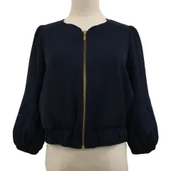 ウィルセレクション WILLSELECTION ジャケット ノーカラー ブルゾン ショート ジップアップ 刺繍 七分袖 S 紺 ネイビーのサムネイル