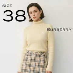 BURBERRY BLUE LABELバーバリー ブルーレーベル 胸ロゴ刺繍 イタリア製糸使用 ウール100% タートルネック リブニット 38(M) アイボリー 【古着】【中古】【送料無料】