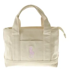 POLO RALPH LAUREN (ポロラルフローレン) ミニトートバッグ ハンドバッグ キャンバス地 ジップ ホワイト/ピンク RA100093A