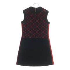 LOUIS VUITTON (ルイヴィトン) 20AW モノグラム切替 ニット ノースリーブ ワンピース ドレス レディース ブラック/レッド RW202W XZS FJKD19