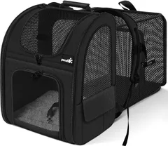 Pecute 犬 リュック 猫 キャリー リュック 拡張可能 2WAY 猫キャリーバッグ 猫 小中型犬用 バッグ 通気性 折り畳み 旅行 通院 防災 避難用 ペットキャリー ブラック shu 9107ffe8