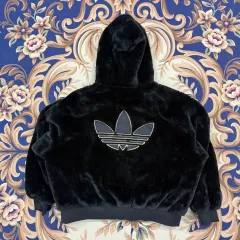 (S) アディダス Adidas ファー フリース フーデッド ジップアップ (ブラック バックパネル ビックロゴ)