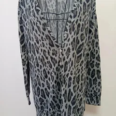 【新品同様】【超美品】♡渋谷109系／ギャル系／パンク系／ゴス系♡【Agrimony／アグリモニー】長身・細見え グレーレオパード ニット  ロングスリーブ ロング丈カーディガン  309.
