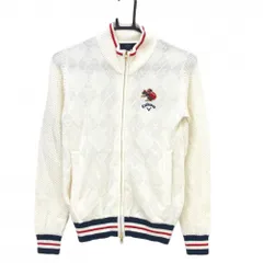 【超美品】キャロウェイ ニットジップジャケット 白×ネイビー×レッド ダブルジップ レディース S ゴルフウェア Callaway