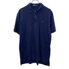 90s POLO by RALPH LAUREN 半袖 ポロシャツ L ネイビー ポロバイラルフローレン ハーフボタン 90年代 ポニー刺繍 夏物 a805-5077