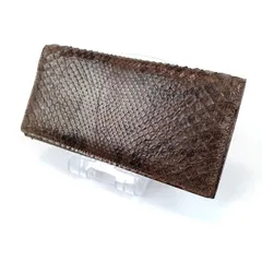 訳あり美品 長財布 パイソンレザー 本革 二つ折り 財布 ヘビ革 ブラウン系 メンズ
