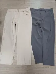ベージュ/グレー コットン パンツ スラックス セット