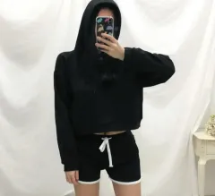 無地 クロップド フーディー Tシャツ
