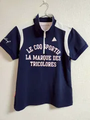 【良品】le coq sportif ルコックスポルティフ ゴルフ 半袖ハーフジップシャツ LL 紺のサムネイル