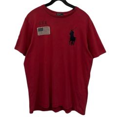 ✈POLO ラルフローレン 鷲 イーグル 刺繍 半袖 Tシャツ 朱色 メンズ L 