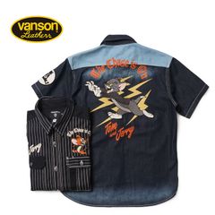VANSON×トムとジェリー＆ファイヤーパターン刺繍 長袖シャツ M - メルカリ