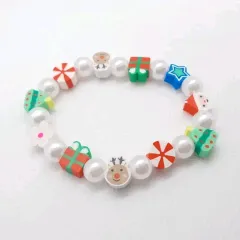 ハンドメイド クリスマス 白 8mm パール ビーズ ブレスレット3