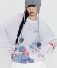キルシー X ピートゥー オールオバー グラフィック ルーズフィット ヘアリー ニット ブルーのサムネイル