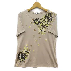 ハナエモリ HANAE MORI フラワープリント クルーネック Tシャツ カットソー 半袖 花柄 ベージュ 38 25-84435-18のサムネイル