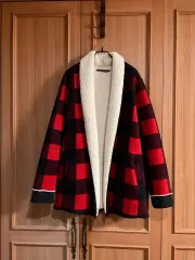 Abercrombie & Fitch レッド ブラック CHECK 셔파 フリース アウターのサムネイル
