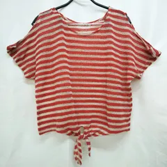 M1-03104 【Women】ESTACOT (エスタコット) オフショルダーボーダーカットソー (L)/白・赤 全体的に糸のほつれあり K-夏のサムネイル
