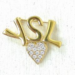 美品！】YSLイヴサンローラン ロゴ ハートブローチ ラインストーン