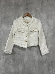 tocco closet トッコクローゼット ゴールド釦 フリンジ ツイード ジャケット sizeM/白 ■◇ レディースのサムネイル