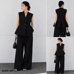 【極美品】MACHATT マチャット F ブラック ウールライク フォルムベスト ペプラム ジレ 美シルエット 体型カバー モード 上品 軽羽織 通年 オールシーズンのサムネイル