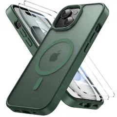 15 用 ケースMagsafe対応・米軍規格 いphone15 ケース 半透明 耐衝撃 指紋防止 滑り止め iPhone マグネット搭載 ワイヤレス充電 耐久性 全面保護 黄ばみなし ストラップホール付き 15スマホケース 6.1インチ用，グリーン