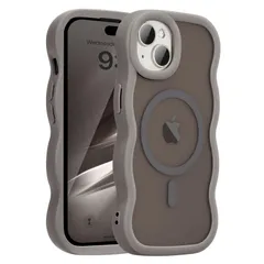 クリア スマホケース 可愛い ウェーブデザイン 人気 TPU おしゃれ 透明 ケース ケース MagSafe対応 薄型 用の 軽量 Plus 耐衝撃 Plus/15 波型 14 バンパー iPhone スマホケース 対応 - UEEBAI グレー