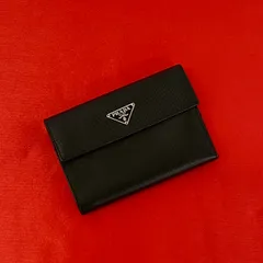 極 美品 PRADA プラダ 三角ロゴ 金具 サフィアーノ レザー 本革 三つ折り 財布 ウォレット 札入れ 小銭入れ ブラック 黒 40548