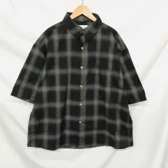 RockyMonroe ロッキーモンロー オーバーサイズチェック柄半袖シャツ ブラック系　M 〇□・□○のサムネイル
